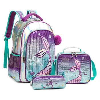 Школьный рюкзак для девочек, 16-дюймовый школьный рюкзак с блестками для девочек, рюкзак для ланча, набор школьных принадлежностей для женщин, сумки для девочек