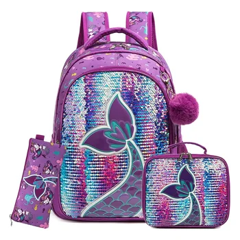 Школьный рюкзак для девочек, 16-дюймовый школьный рюкзак с блестками для девочек, рюкзак для ланча, набор школьных принадлежностей для женщин, сумки для девочек Изображение 2