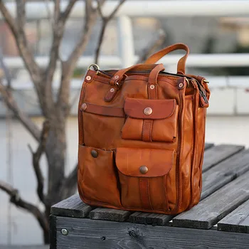 Винтажная роскошная мужская сумка из натуральной кожи с несколькими карманами, дизайнерская сумка для путешествий на открытом воздухе, высококачественная рабочая сумка из натуральной воловьей кожи