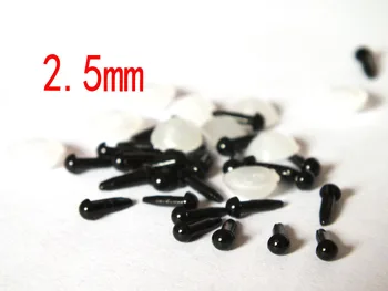 2,5 мм Черные пластиковые мишки с прямыми глазками, миниатюры -100шт (50 пар)