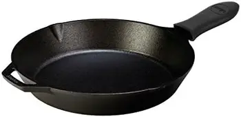 Чугунная сковорода с подогревом - 12-дюймовая сковорода с силиконовым держателем для горячей ручки (черная)