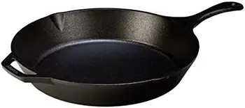 Чугунная сковорода с подогревом - 12-дюймовая сковорода с силиконовым держателем для горячей ручки (черная) Изображение 2