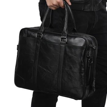 Большие деловые сумки для мужчин, кожаный портфель, мужская Офисная сумка для ноутбука 15,6 дюймов, Мужская дорожная сумка-мессенджер через плечо