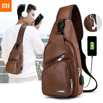 Xiaomi Мужская нагрудная сумка с USB, Дизайнерская мужская сумка-мессенджер через плечо, сумки через плечо из искусственной кожи, дорожная нагрудная сумка