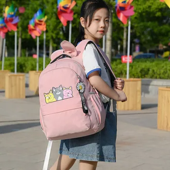 школьные сумки для девочек-подростков, школьный ранец, детские рюкзаки, школьный рюкзак с милым животным принтом, детская сумка с котом