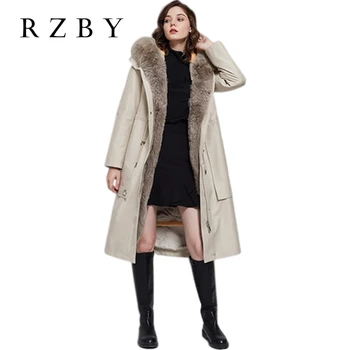 Natural Rabbit Double-faced Fur пуховик женский 2021  With Fox Fur Collar зима Thick－20℃ Long Women Warm Jacket Winter RZBY775