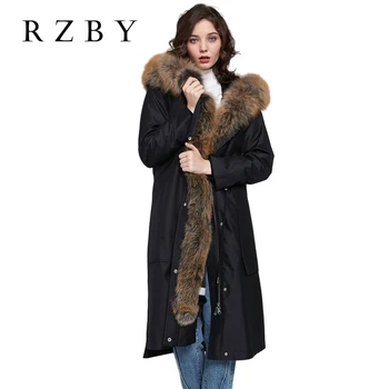 Natural Rabbit Double-faced Fur пуховик женский 2021  With Fox Fur Collar зима Thick－20℃ Long Women Warm Jacket Winter RZBY775 Изображение 2