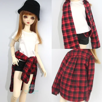 Одежда для куклы, модная красная клетчатая рубашка, футболка для 57-60 см, аксессуары для кукол 1/3 BJD DD SD