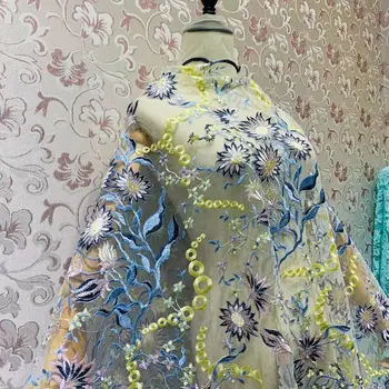 Новые цветы, многоцветная сетчатая кружевная ткань с вышивкой, модное платье от кутюр, ткань для платья чонсам Изображение 2