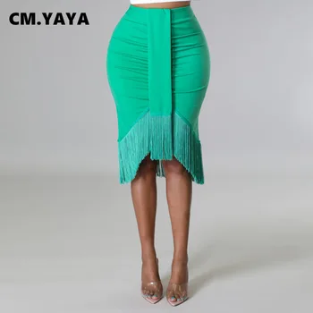 Женская юбка-карандаш длиной Миди до колена с кисточками Нерегулярной формы CM.YAYA, облегающая юбка-карандаш длиной до колена 2022, Летние Элегантные Шикарные юбки для вечеринок