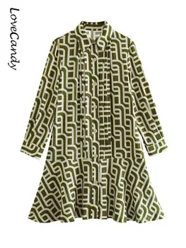Модная женская рубашка в клетку с принтом, однобортное платье, Шикарное платье-поло с длинным рукавом, винтажные офисные халаты для пригородных поездок