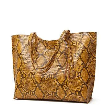 Роскошные сумки, женские сумки, Дизайнерская сумка-тоут Большой емкости, Кожаные сумки через плечо со змеевидным рисунком для женщин Изображение 2