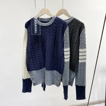 Spot! TB Корейский повседневный пуловер трехцветного серого цвета, вязаный свитер в тон, шерстяной Свободный толстый свитер для мужчин и женщин, Женский