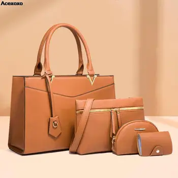 Новая модная повседневная женская сумка чистого цвета, простая атмосфера, набор сумок через плечо большой емкости для поездок на работу