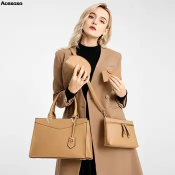 Новая модная повседневная женская сумка чистого цвета, простая атмосфера, набор сумок через плечо большой емкости для поездок на работу Изображение 2