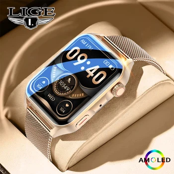 Смарт-часы LIGE NFC Bluetooth Call Голосовое Управление Частотой сердечных сокращений Кровяным Давлением с Пользовательским набором IP68 Водонепроницаемые Новые Умные часы AMOLED