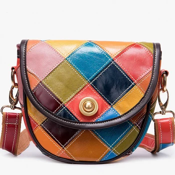 Annmouler Роскошная женская сумка через плечо из натуральной кожи в стиле пэчворк, сумка через плечо, маленький размер, качественный кошелек, многоцветная сумка для женщин Изображение 2