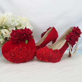 Новое поступление, женские свадебные туфли из флока красного цвета для невесты, туфли на платформе на высоком каблуке 8 см/11 см/14 см, свадебные туфли с большим цветком, красная подошва