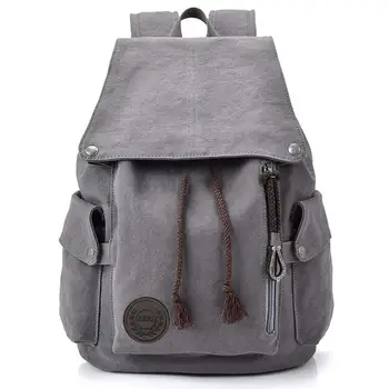 Холщовый рюкзак, винтажный рюкзак, серый рюкзак для мужчин и женщин, дорожный рюкзак для ноутбука
