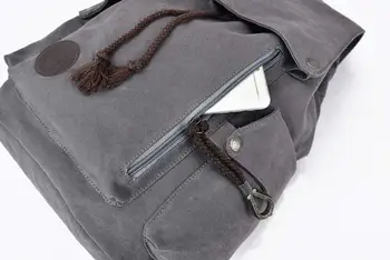 Холщовый рюкзак, винтажный рюкзак, серый рюкзак для мужчин и женщин, дорожный рюкзак для ноутбука Изображение 2
