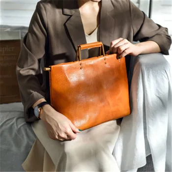 Ретро сумки ручной работы из натуральной кожи с металлическими ручками простые индивидуальные сумки из воловьей кожи через плечо сумка-мессенджер