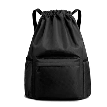 1 шт. рюкзак с карманом на шнурке, водонепроницаемый рюкзак на шнурке для женщин и мужчин, черный