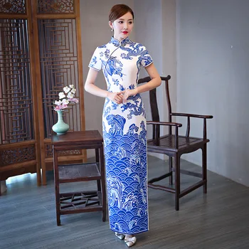 Осеннее женское Длинное китайское вечернее платье с вышивкой Чонсам, Модное Тонкое Элегантное Ципао, Винтажное китайское традиционное платье, Новинка