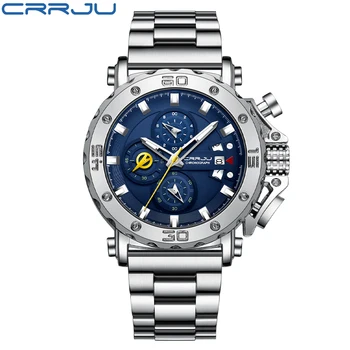 Мужские часы CRRJU от лучшего бренда класса люкс с большим циферблатом, водонепроницаемые наручные часы с хронографом из нержавеющей стали и датой Relogio Masculino Изображение 2