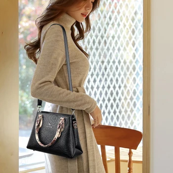 Высококачественная кожаная сумка на одно плечо со змеиным узором, женская сумка-тоут большой емкости, женская дизайнерская сумка-мессенджер Изображение 2