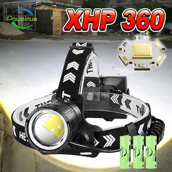 XHP360 Мощный налобный фонарь Type-C, Перезаряжаемый головной светодиодный передний светильник, 7800 мАч, Налобный фонарь Большой емкости, Налобный фонарь для Рыбалки, кемпинга