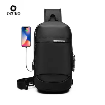 Сумки через плечо OZUKO для мужчин, модная сумка-мессенджер, мужская Водонепроницаемая Короткая дорожная нагрудная сумка USB с одним плечевым ремнем