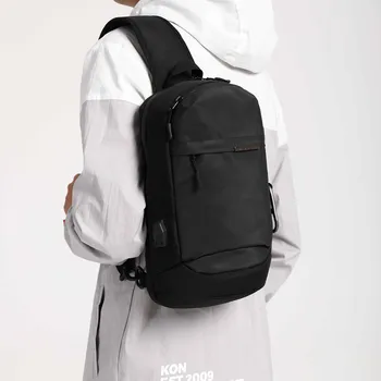 Сумки через плечо OZUKO для мужчин, модная сумка-мессенджер, мужская Водонепроницаемая Короткая дорожная нагрудная сумка USB с одним плечевым ремнем Изображение 2