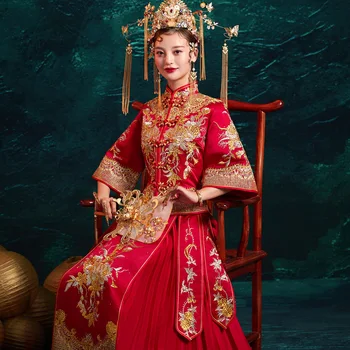 Традиционное Свадебное Платье Чонсам С Цветочной Вышивкой в Китайском Стиле Для Банкета, Женское Винтажное Ципао китайская одежда Изображение 2