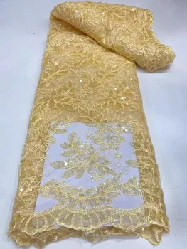 Высококачественный Африканский Нигерийский французский тюль, полностью расшитый блестками, роскошная кружевная ткань для свадебного платья 