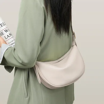 Новая Женская сумка через плечо из натуральной кожи большой емкости, модная универсальная сумка-мессенджер в виде полумесяца Изображение 2