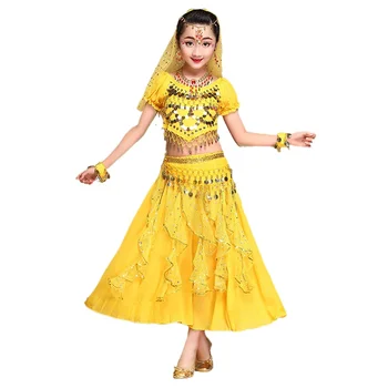 Детский танец живота для девочек, комплект костюмов для индийских танцев, Сари, Болливудский детский наряд, Комплекты одежды для выступлений с танцами живота для девочек