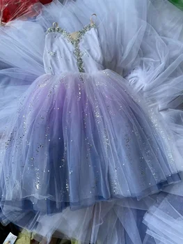 Градиентное Длинное Балетное платье-пачка для взрослых Фиолетовые Романтические Балетные костюмы-пачки Для девочек И Женщин, Юбки для Балерин