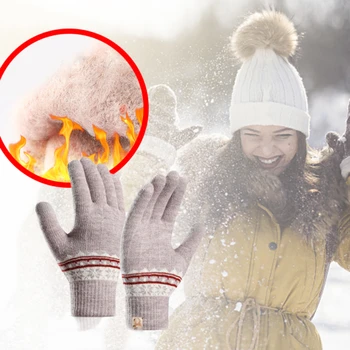 Женские Зимние термальные перчатки с сенсорным экраном, Перчатки для кемпинга, Велосипедные перчатки, Кашемировые зимние теплые толстые перчатки, Жаккардовые перчатки Изображение 2