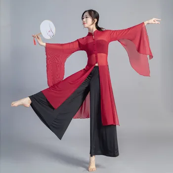 Китайская классическая танцевальная одежда с широким рукавом для женщин, Традиционное платье, Блузка, брюки Hanfu Изображение 2