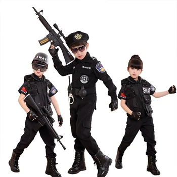 Детские Костюмы полицейского для Косплея, детская Рождественская вечеринка, Карнавальная полицейская форма, Хэллоуин, одежда армейских полицейских для мальчиков, подарочный набор