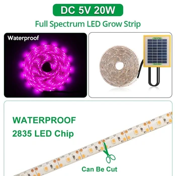 Солнечная панель LED Grow Light Full Spectrum 5V Grow Light Strip 2835 Светодиодных фито-ламп для выращивания растений в теплице на гидропонике Изображение 2