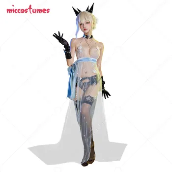 Женский комплект сексуального нижнего белья Artoria Pendragon, костюм для косплея, полупрозрачное тюлевое платье и трусики с чулками и перчатками