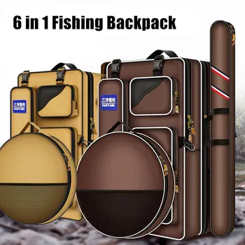Рыболовная сумка большой емкости, Рыболовный стул, Рюкзак для хранения удочек, аксессуаров для снастей, Водонепроницаемый рюкзак на плечо для улицы 70/80 см Изображение 2