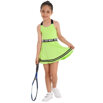 Новые детские платья для бадминтона для девочек, Повседневная спортивная одежда для занятий теннисом и гольфом, перекрещивающиеся плечевые ремни, платье трапециевидной формы с буквами