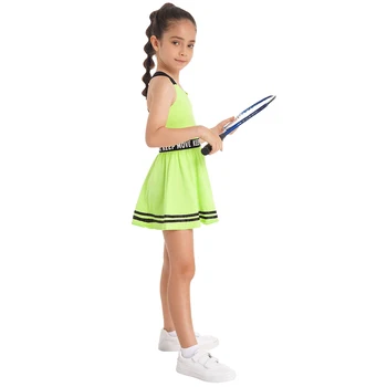 Новые детские платья для бадминтона для девочек, Повседневная спортивная одежда для занятий теннисом и гольфом, перекрещивающиеся плечевые ремни, платье трапециевидной формы с буквами Изображение 2