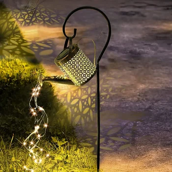 Индивидуальность Ретро Солнечный чайник Свет Струнная лейка для душа Железная художественная выдолбленная светодиодная вставка для газона Изображение 2