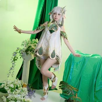 Детский женский костюм для косплея Genshin Impact Nahida, Младший Лорд Кусанали, полный комплект, платье горничной, Обувь, Парик с ушками, Наряд для ролевых игр Изображение 2
