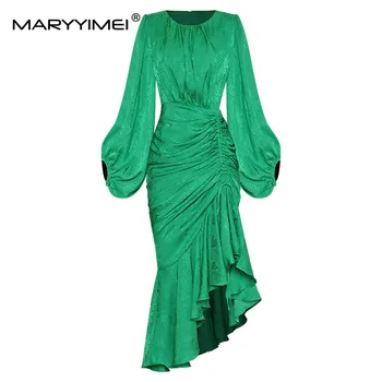 MARYYIMEI/ Модное дизайнерское Летнее женское платье-фонарь с круглым вырезом и длинным рукавом, облегающее ягодицы, высококачественное платье