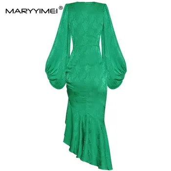 MARYYIMEI/ Модное дизайнерское Летнее женское платье-фонарь с круглым вырезом и длинным рукавом, облегающее ягодицы, высококачественное платье Изображение 2