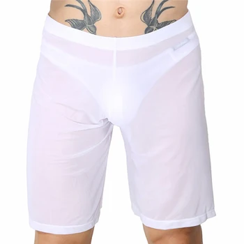 Мужские сексуальные шорты, прозрачные сетчатые низы, прозрачные мужские трусы, экзотическое нижнее белье, дышащий футляр, фетиш, полупрозрачные брюки Изображение 2